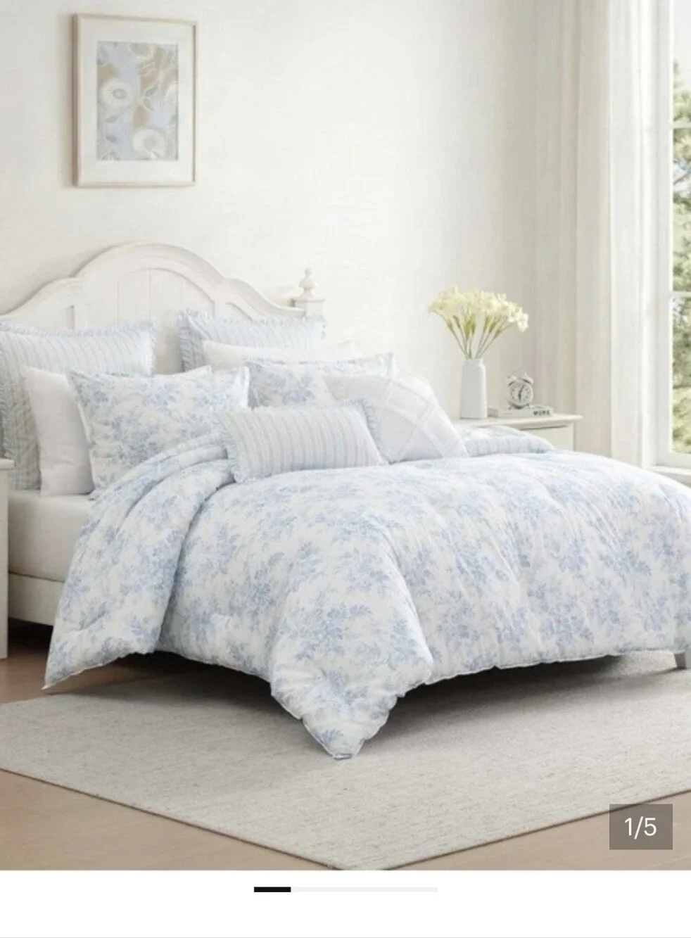 Laura Ashley Blue and White Floral Quilt Set Reversible